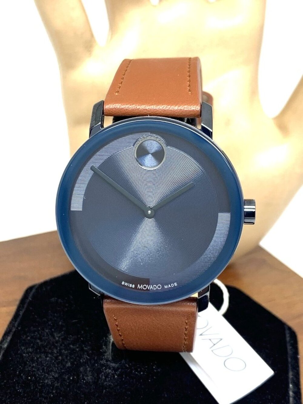 Movado Men's Watch 3601093 Bold Swiss Quartz Blue Dial Brown Leather Band 40mm
